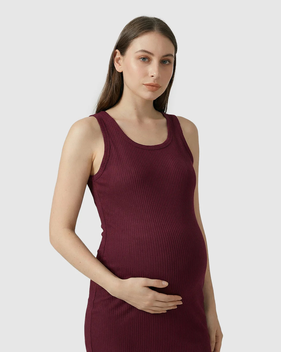 Ribbed Knit Tank Style Maternity Midi Dress