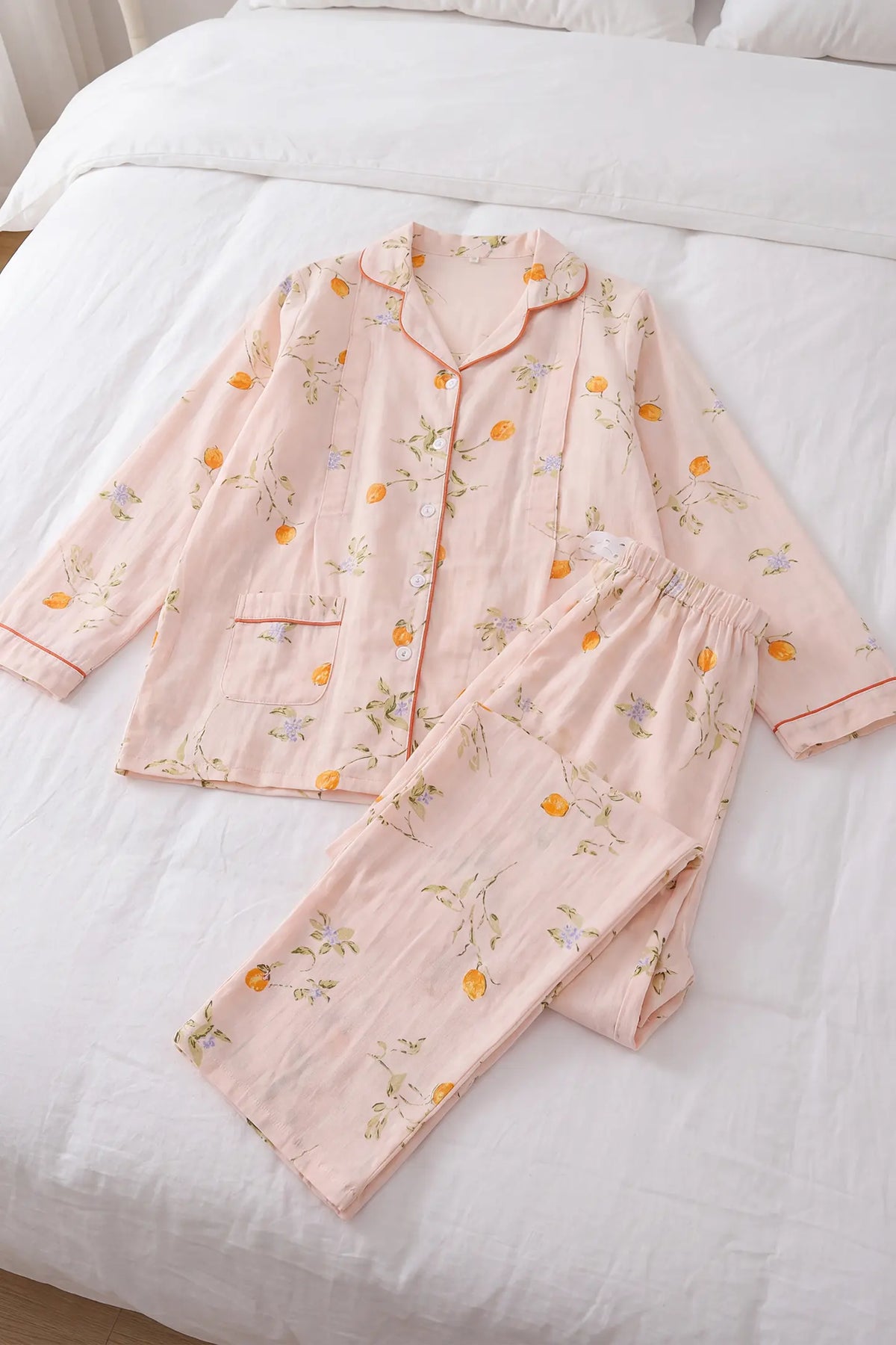 Floral Cotton Gauze Postpartum Nursing Pajama Set