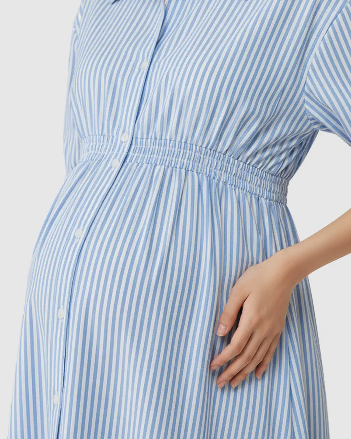 Gathered Waist Striped Shirt Maternity Dress