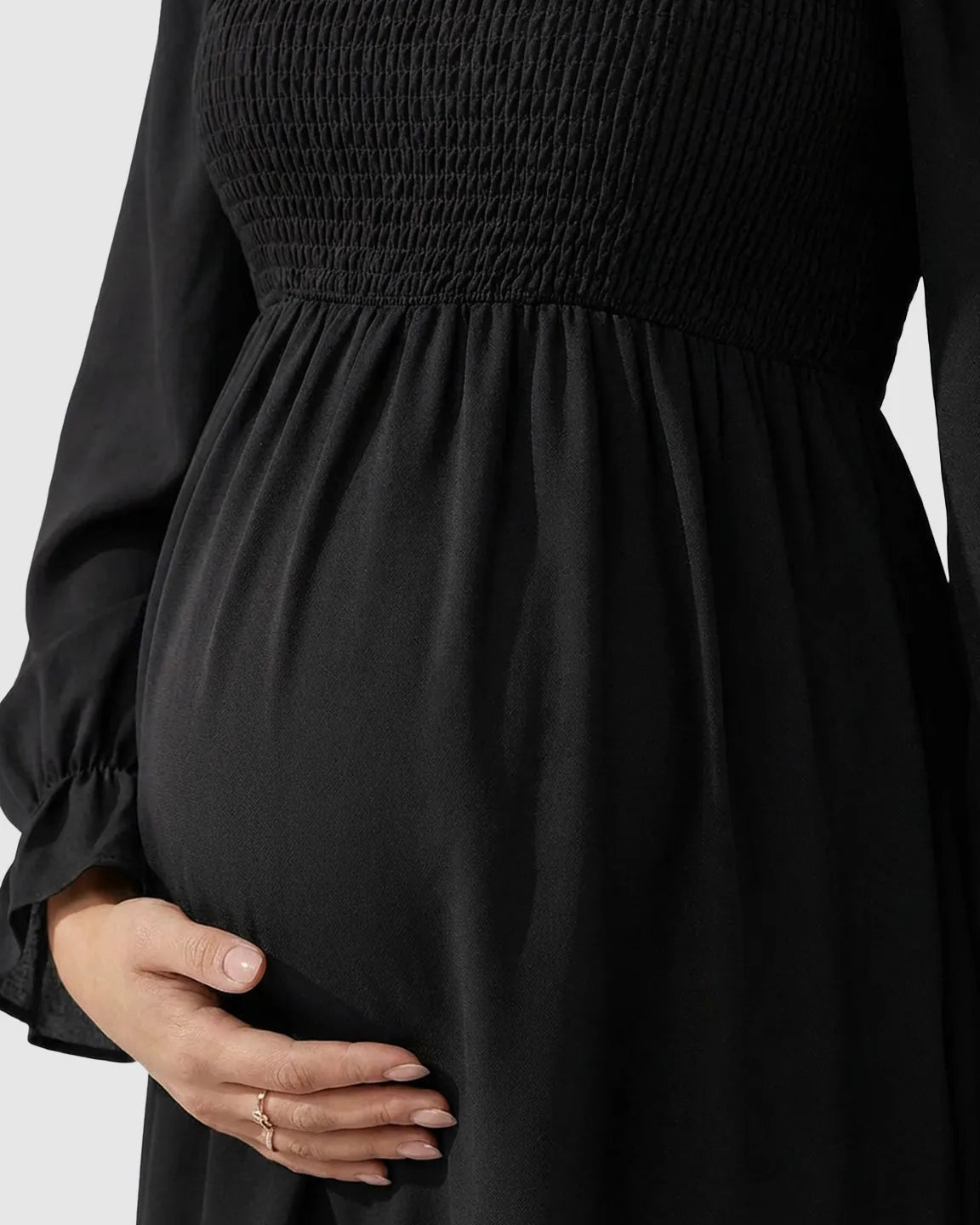 Flared Sleeve Smocked Babydoll Maternity Dress