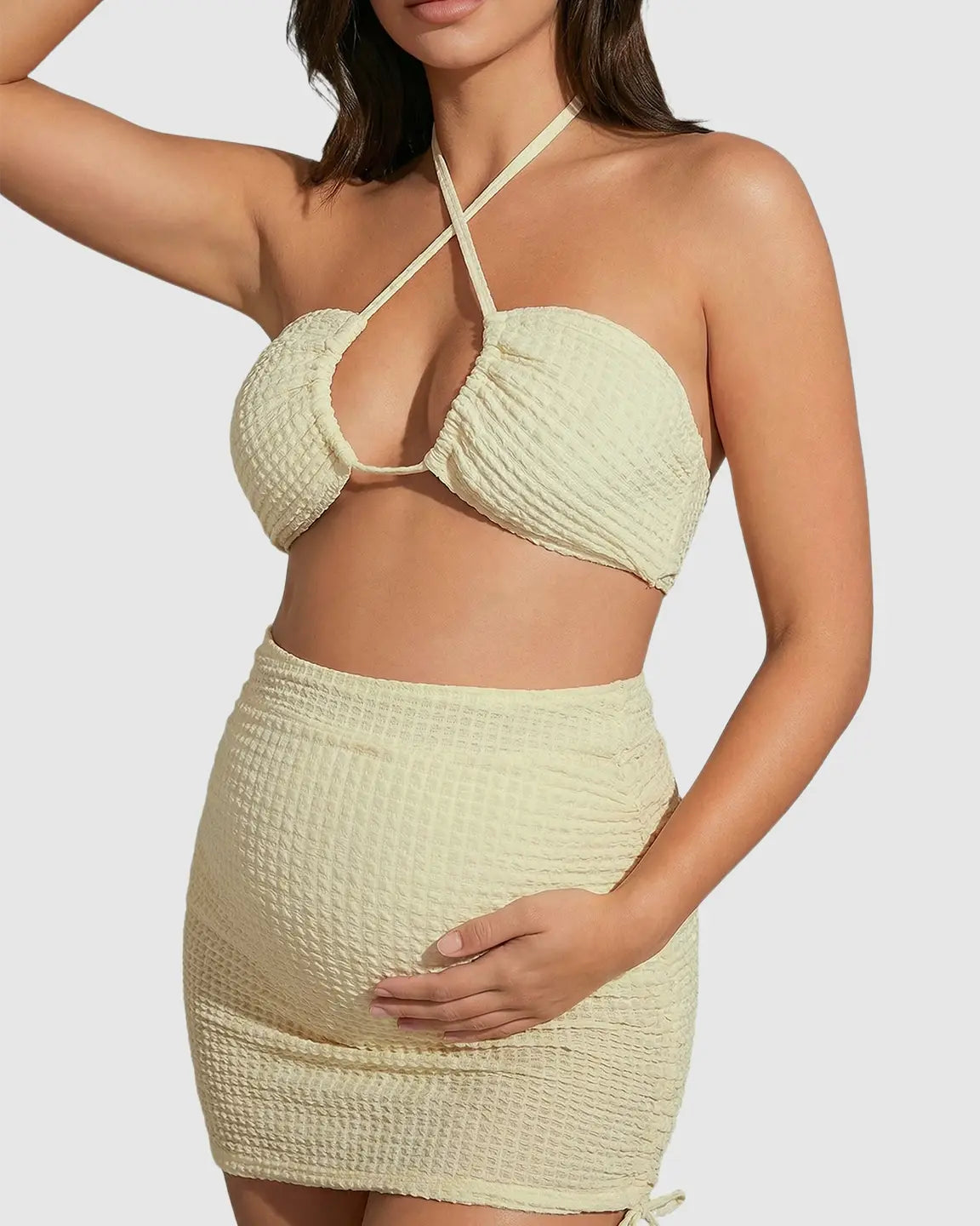 Crisscross Halter Bikini-Style Maternity Swimsuit Set