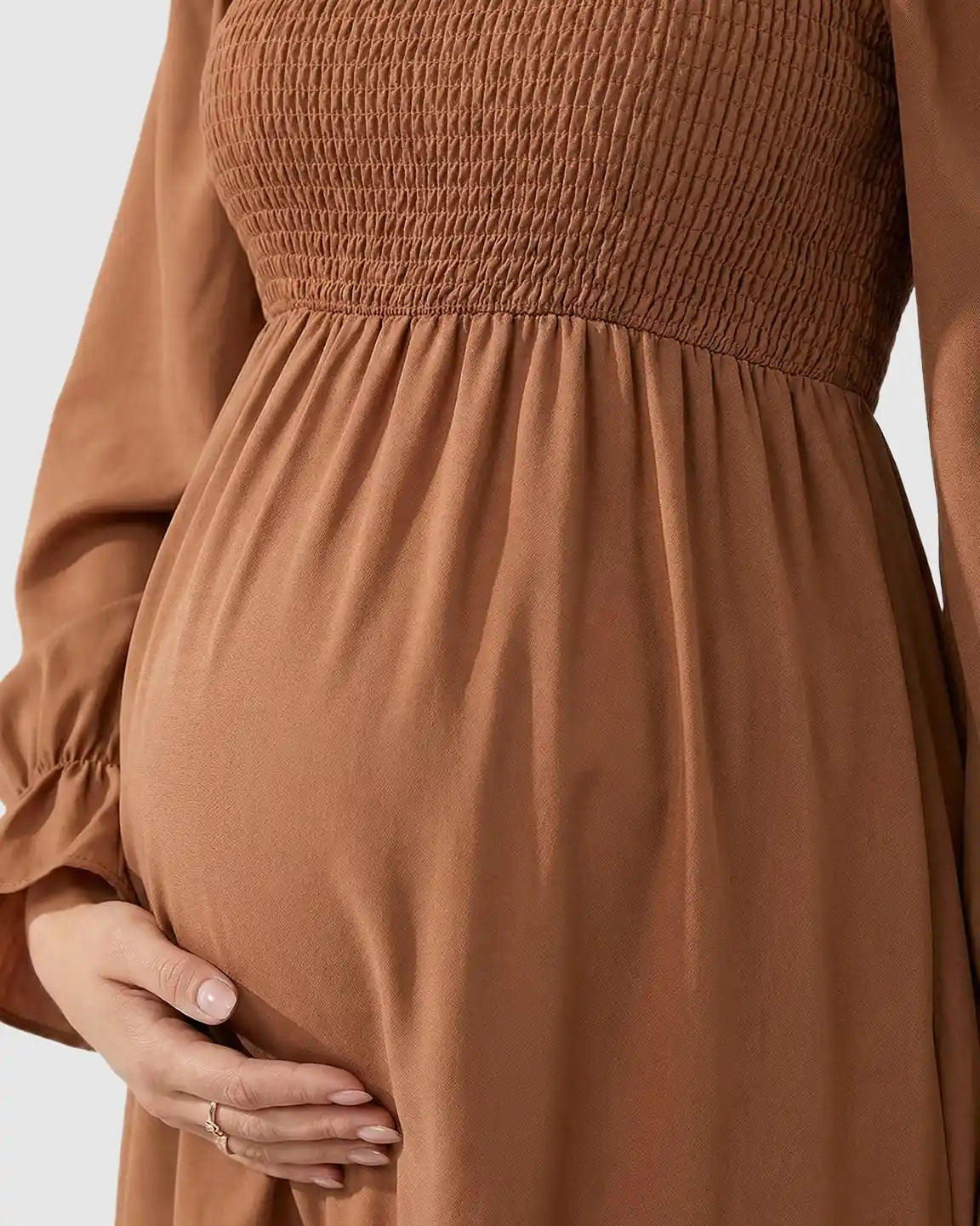 Flared Sleeve Smocked Babydoll Maternity Dress