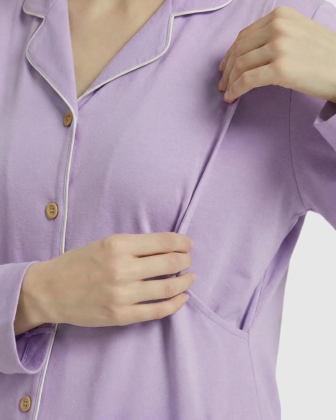 Notch Collared Loose Fit Maternity Sleepwear
