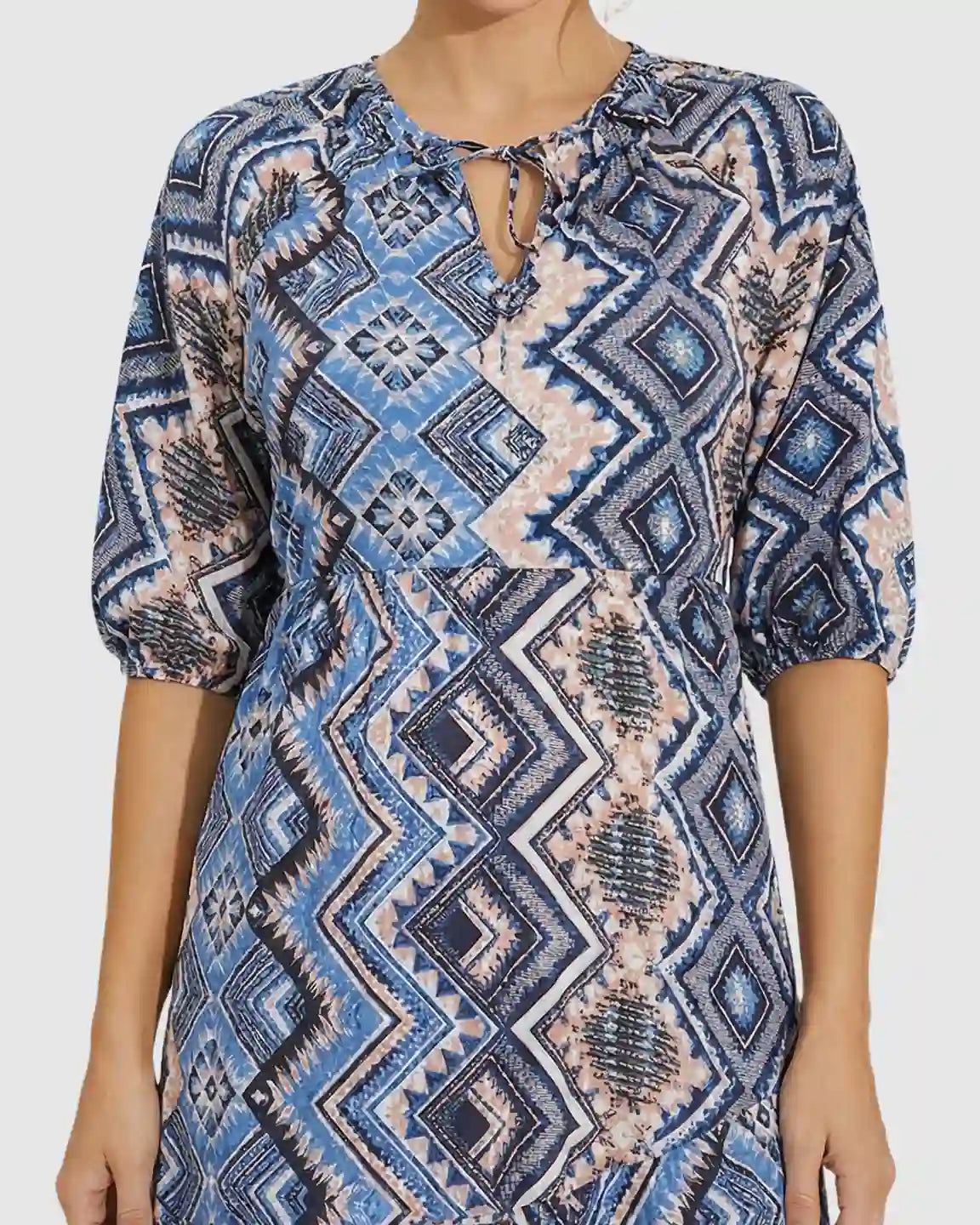 V-Neck Boho Print Maternity Midi Dress