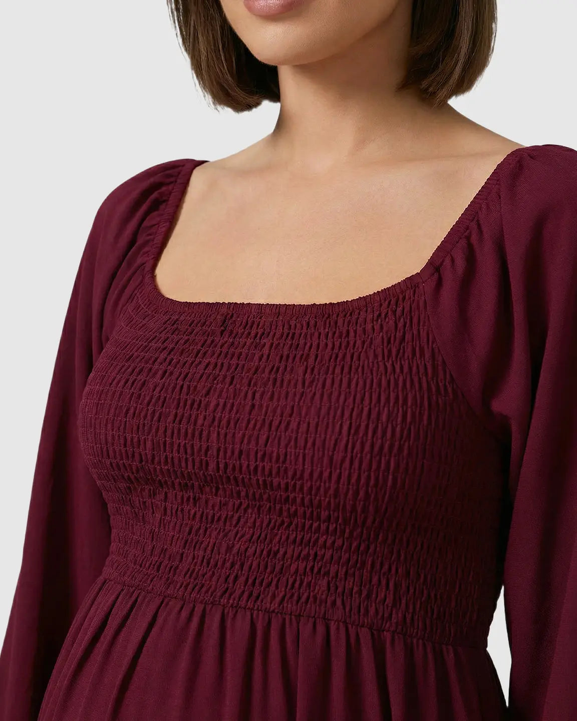 Smocked Square Neck Ruffled Hem Maternity Maxi Dress