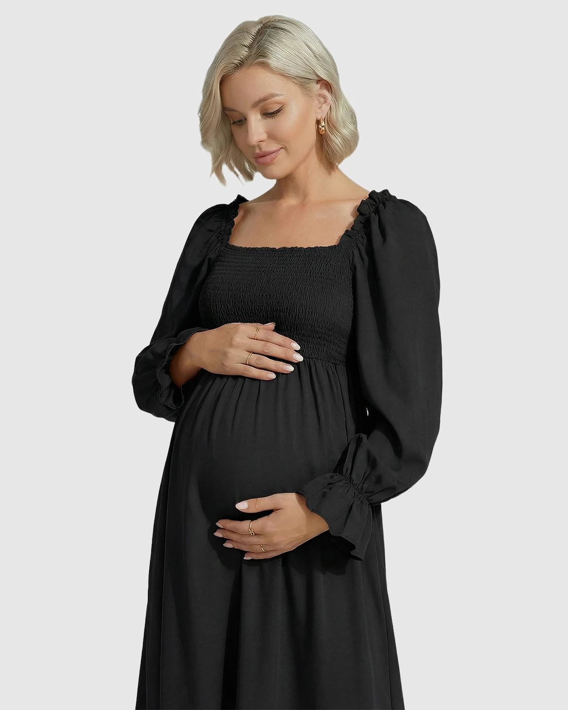 Ruffled Square-Neck Babydoll Maternity Maxi Dress