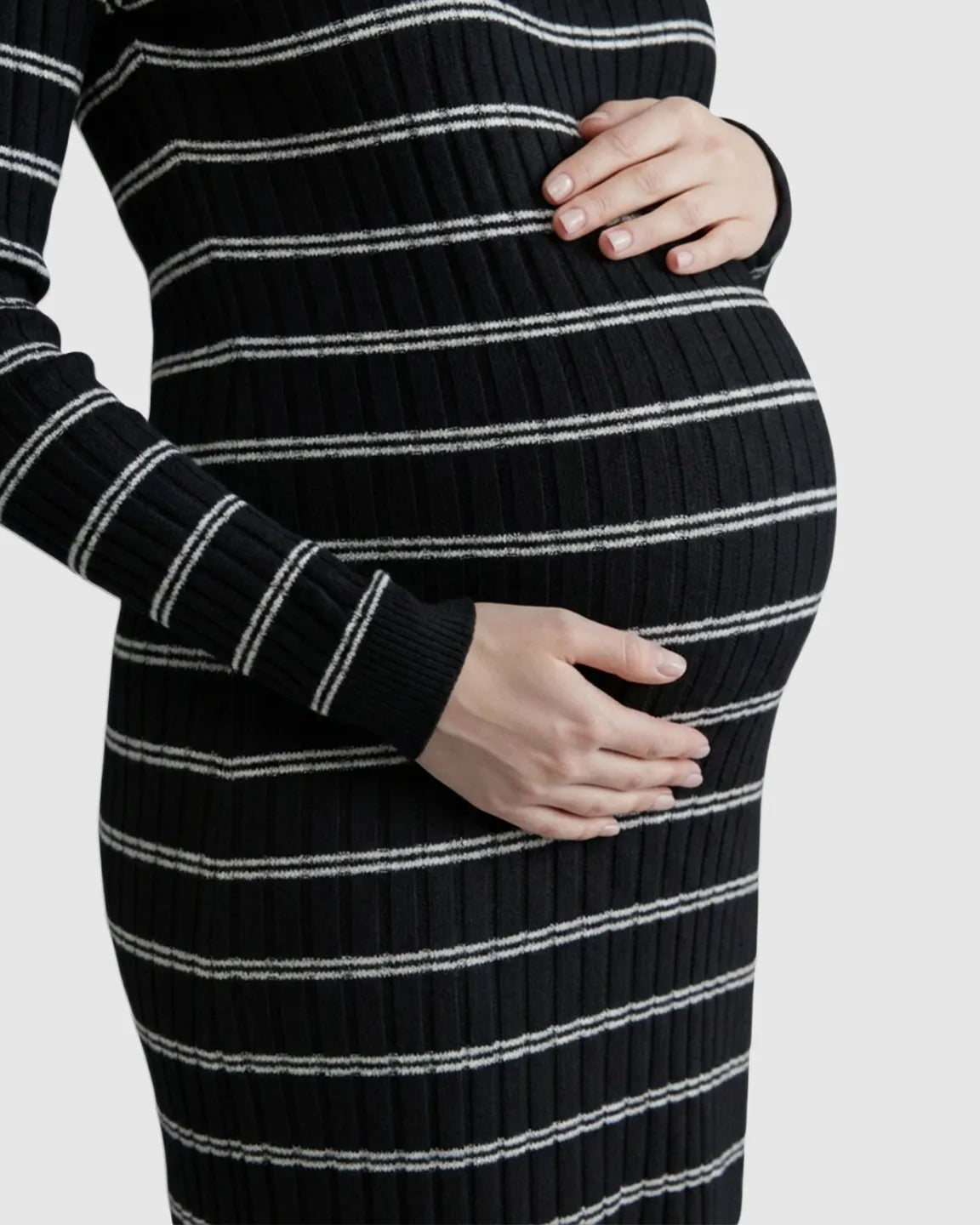Contrast Collared Casual Maternity Midi Dress