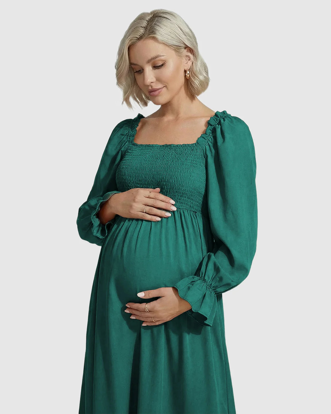 Ruffled Square-Neck Babydoll Maternity Maxi Dress