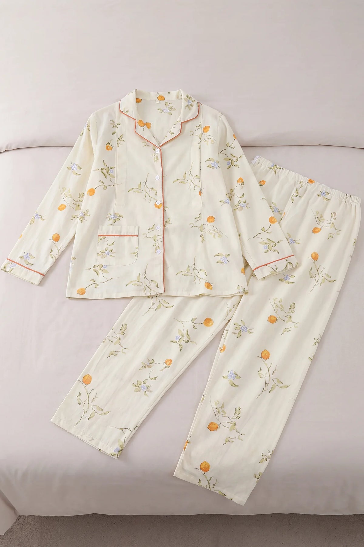 Yellow Floral Cotton Gauze Nursing Pajama Set