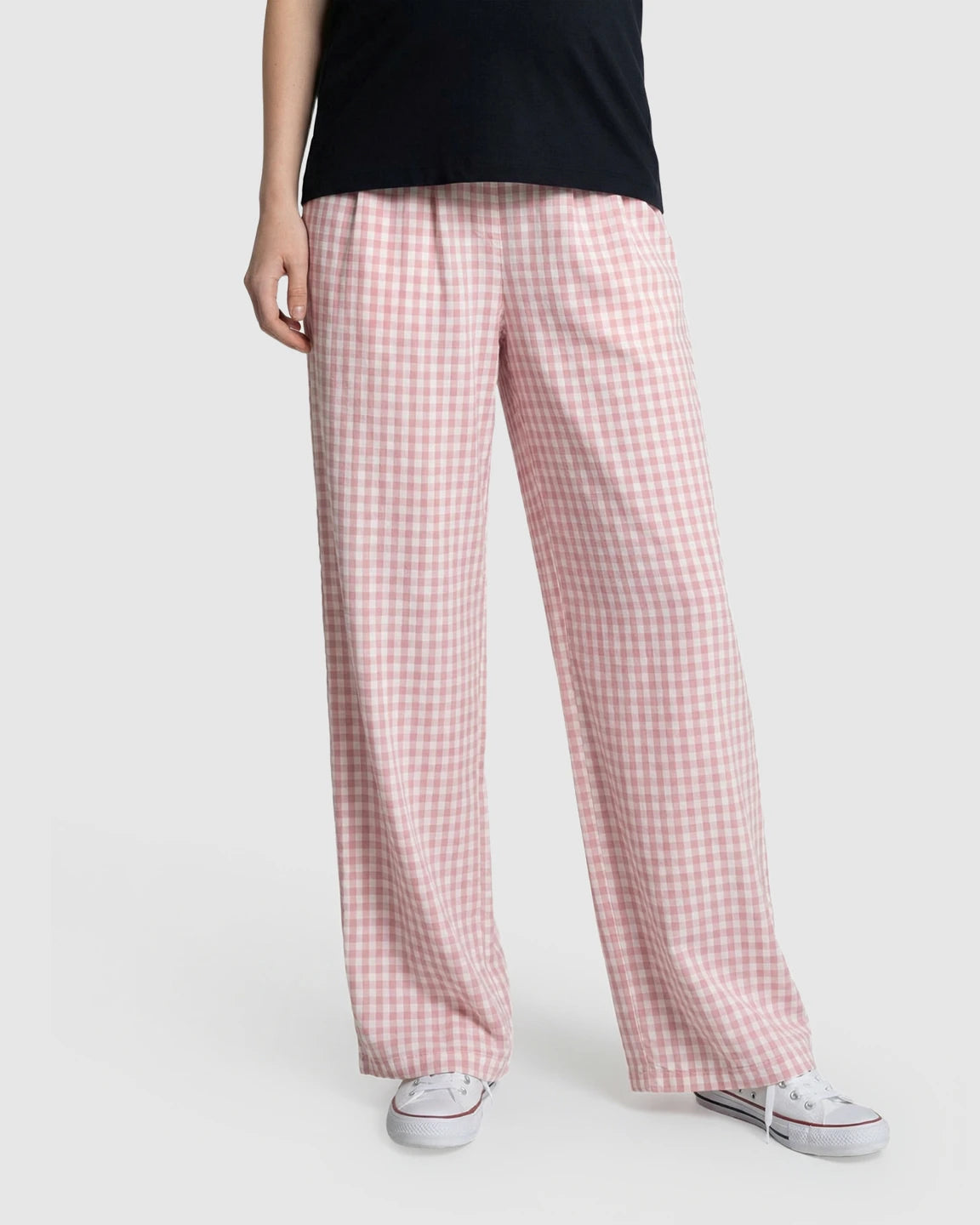 Plaid Print Wide-Leg Maternity Trousers