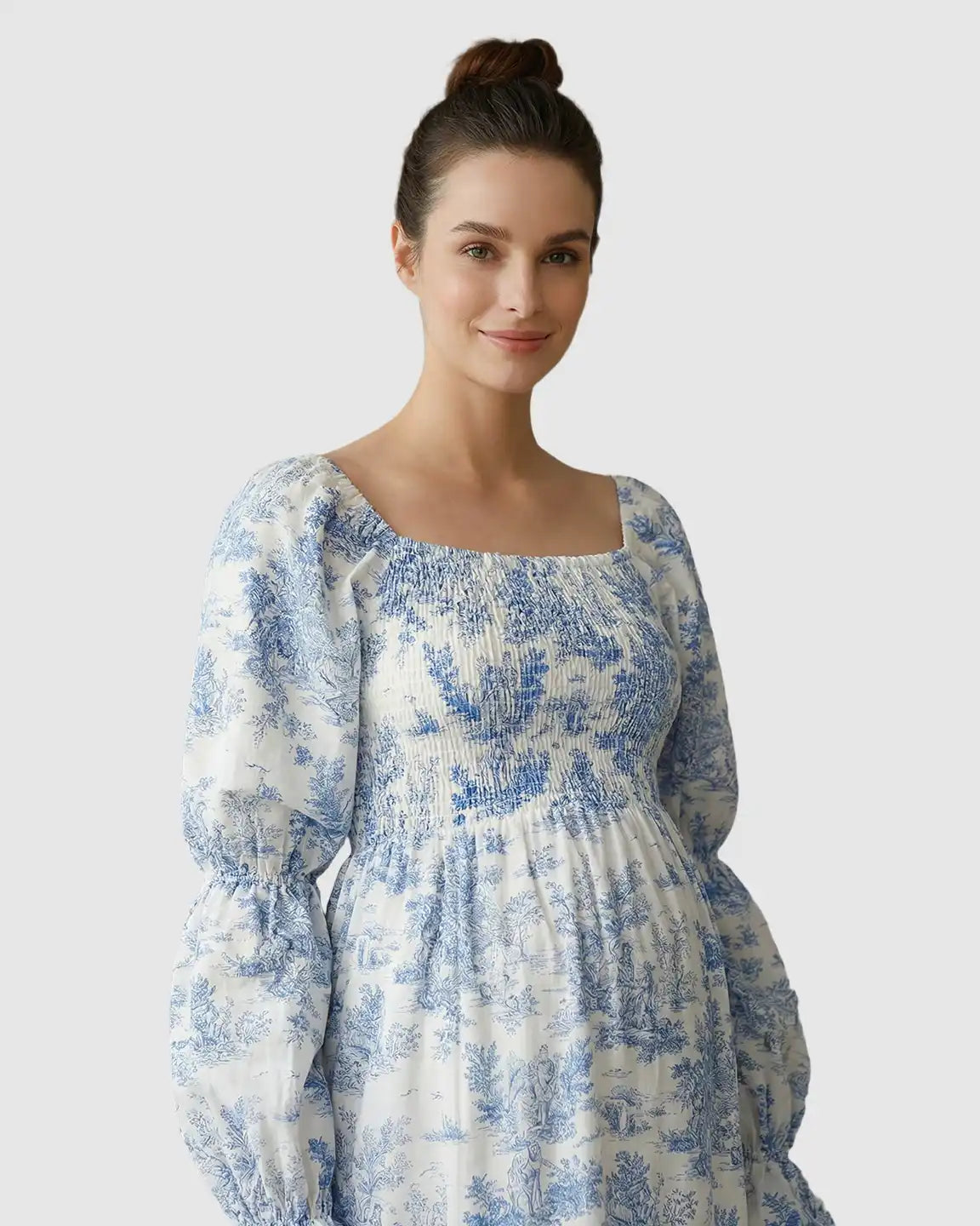 Puff Sleeves Floral Tiered Maternity Maxi Dress
