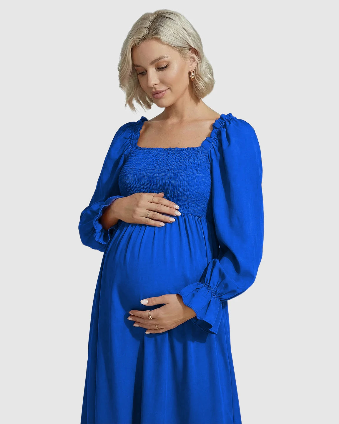 Ruffled Square-Neck Babydoll Maternity Maxi Dress