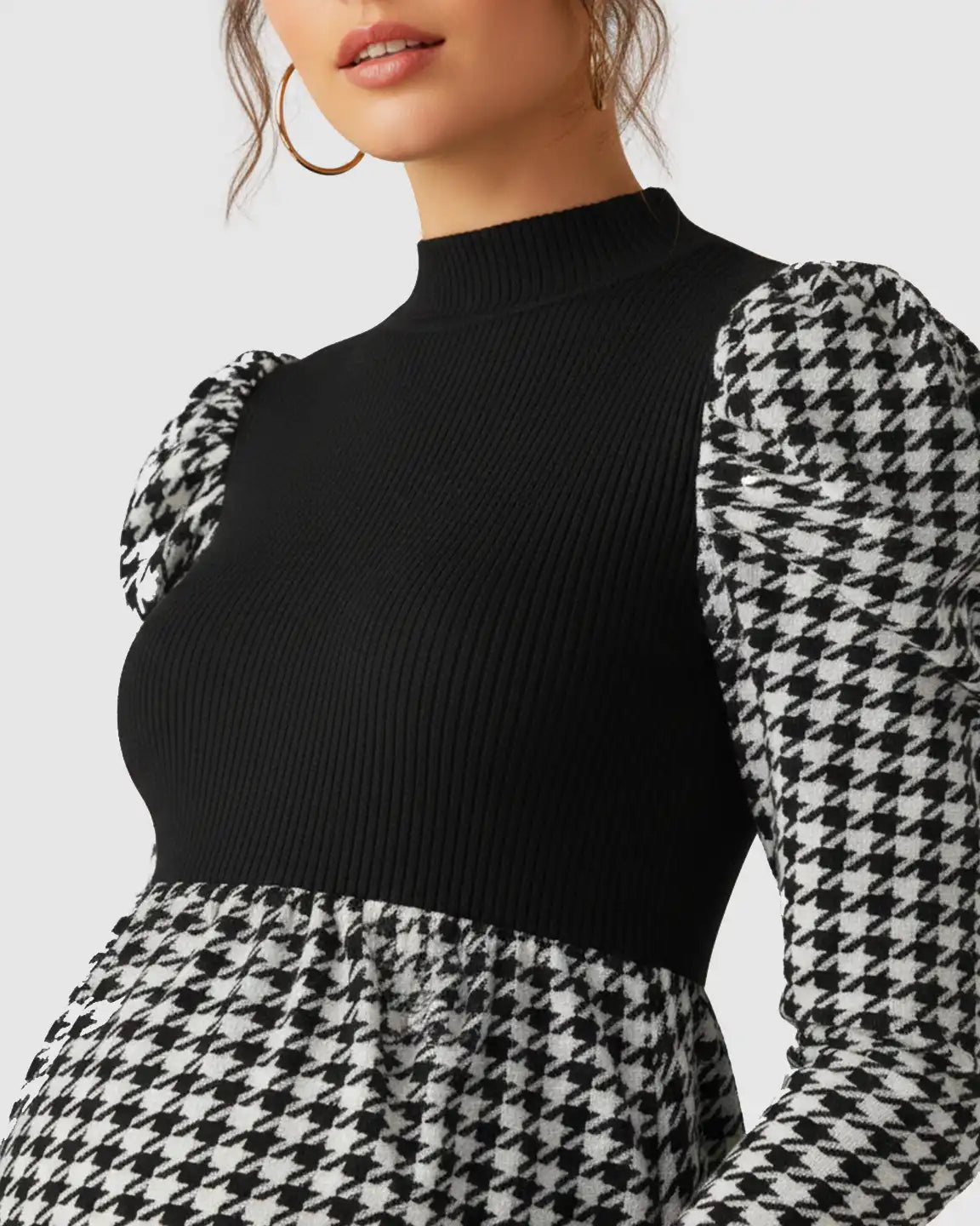 Houndstooth Pattern Elegant Maternity Short Dress