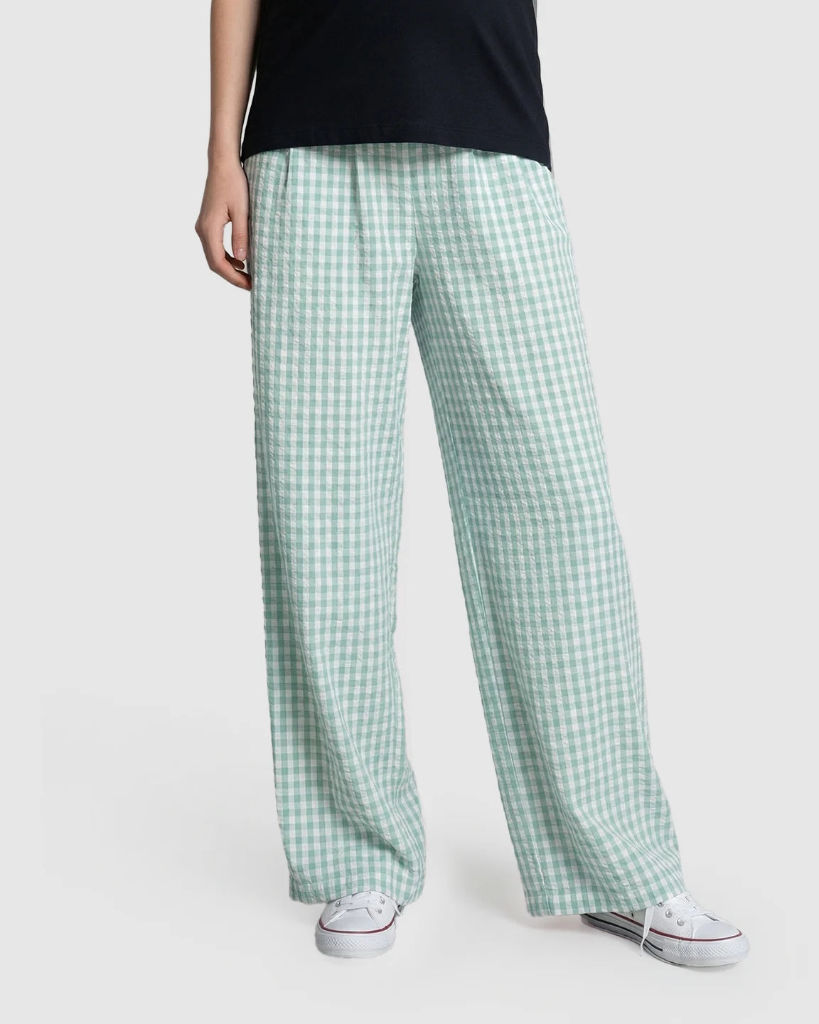 Plaid Print Wide-Leg Maternity Trousers