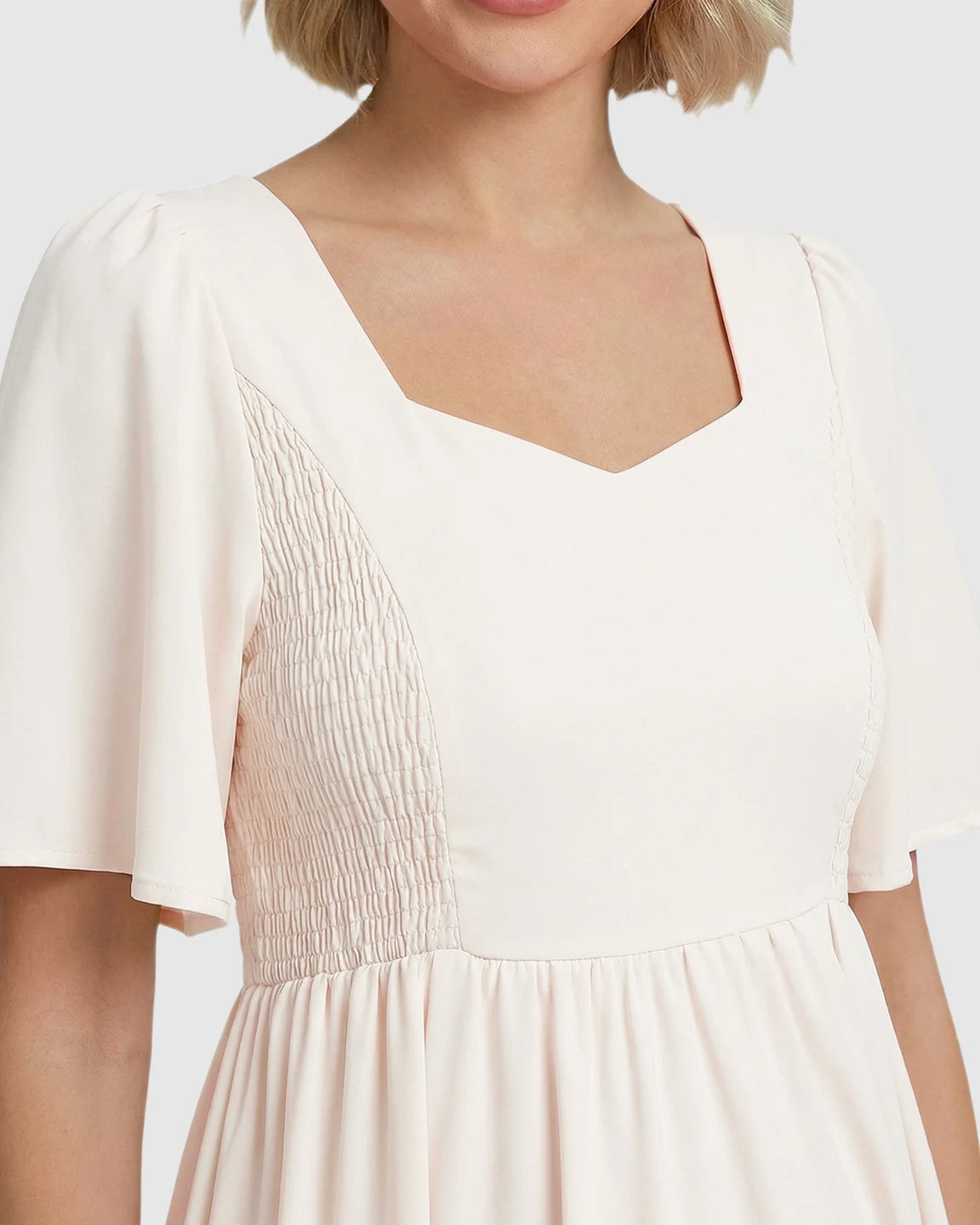 Shirred Ruffle Sleeve Swing Maternity Midi Dress