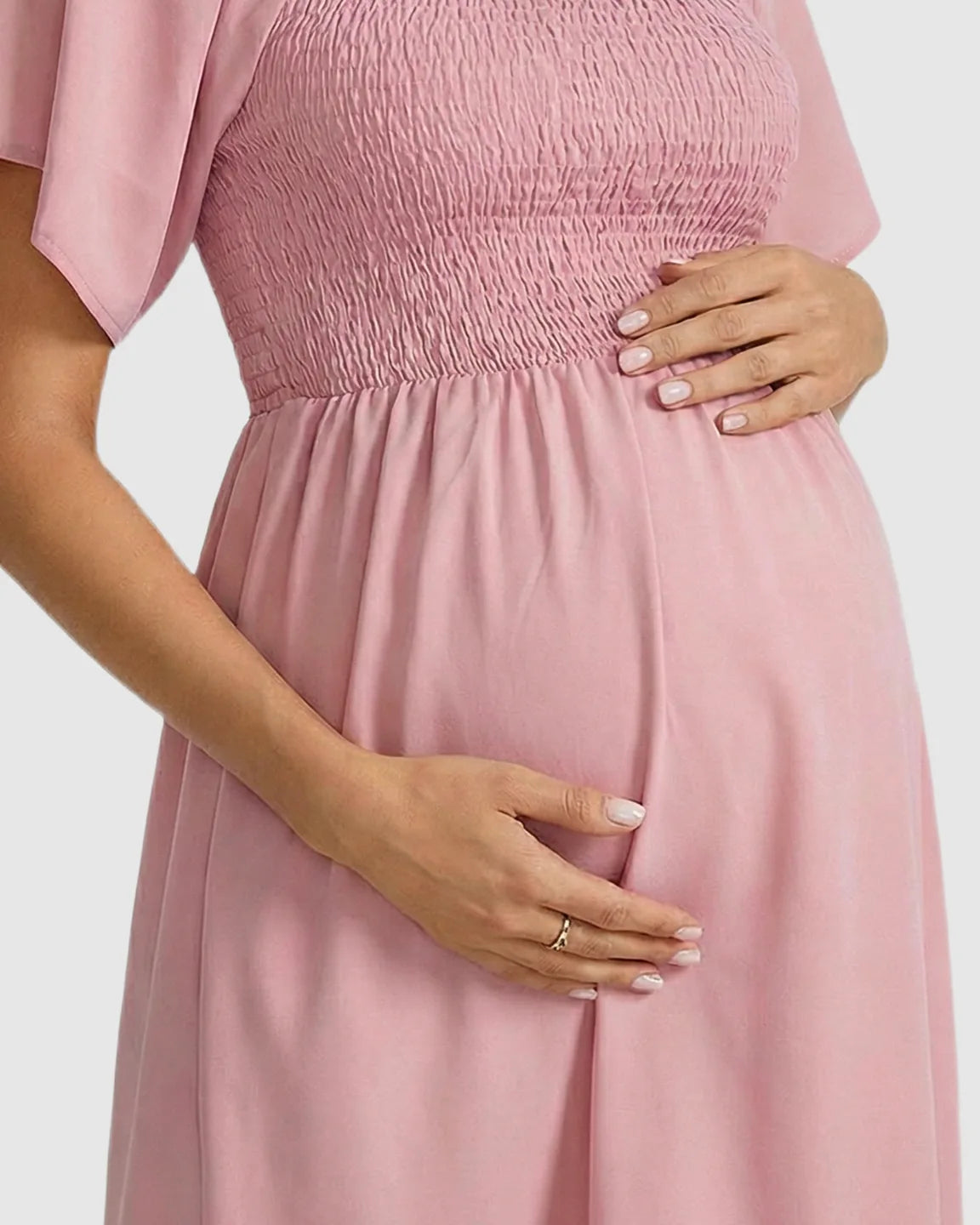 Smocked Square Neck Ruffled A-line Maternity Dress