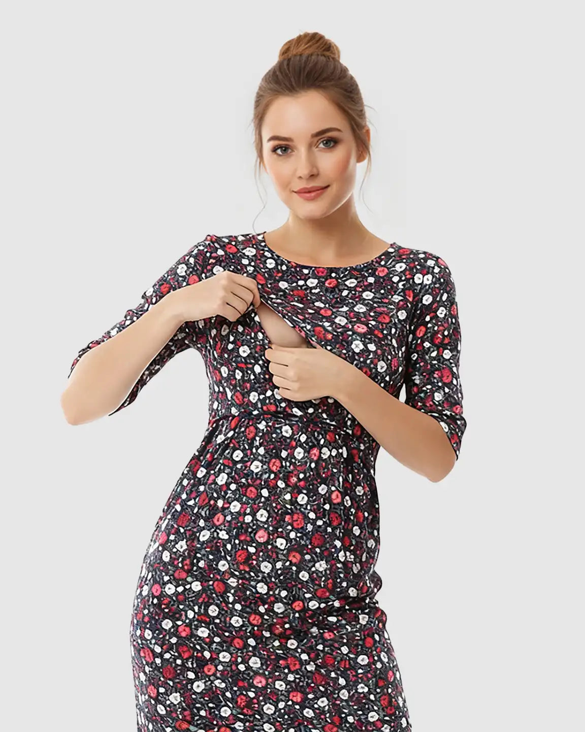 Long-sleeve Floral Print Maternity Dress