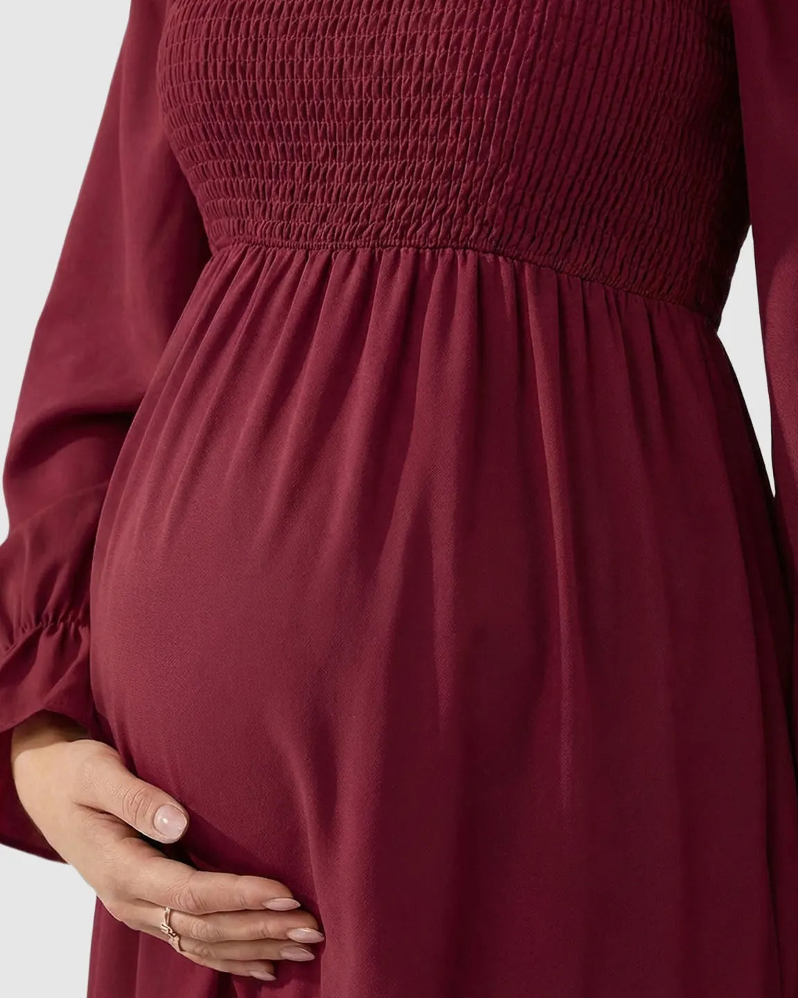 Flared Sleeve Smocked Babydoll Maternity Dress