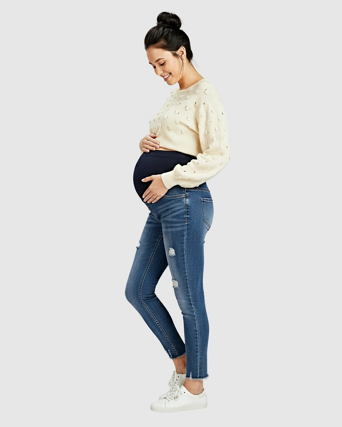 Frayed Hem Distressed Skinny Maternity Jeans