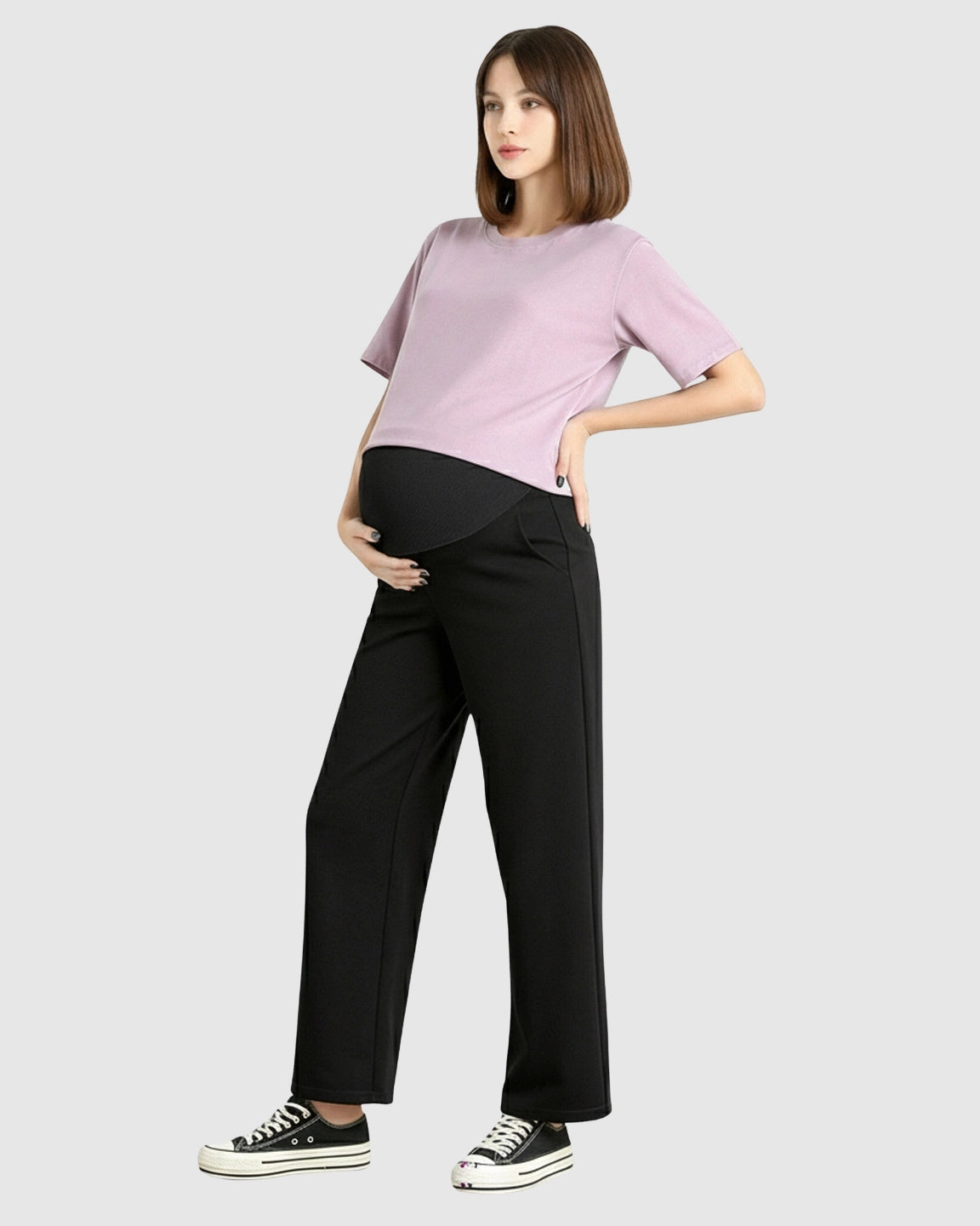 Silky Wide-Leg Belly Support Maternity Pants