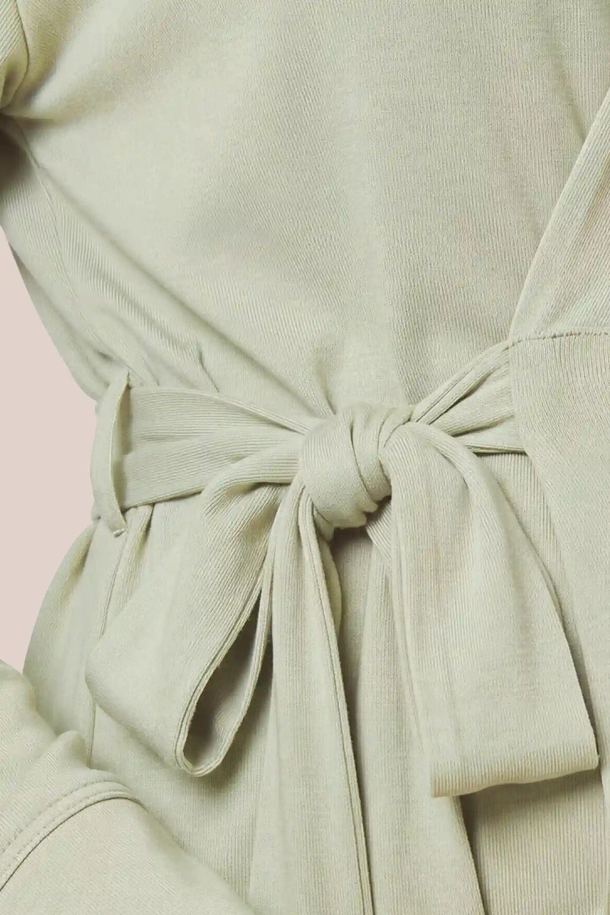 Cotton Wrap Front Long Sleeve Top Wide Leg Pants Maternity Sleepwear Cotton Wrap Front Long Sleeve Top Wide Leg Pants Maternity Sleepwear in Pale Olive featuring soft cotton fabric with a comfortable feel, lightweight texture, and breathable construction shown in a close-up fabric view.