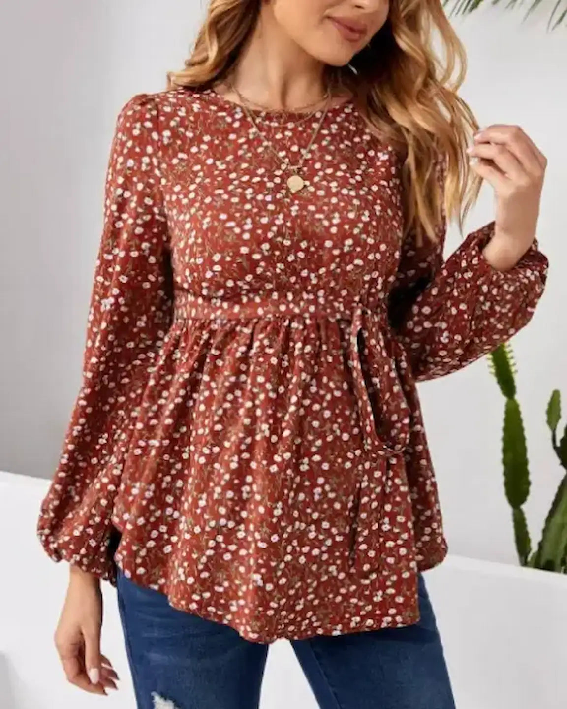 Floral Print Tie Waist Peplum Maternity Top