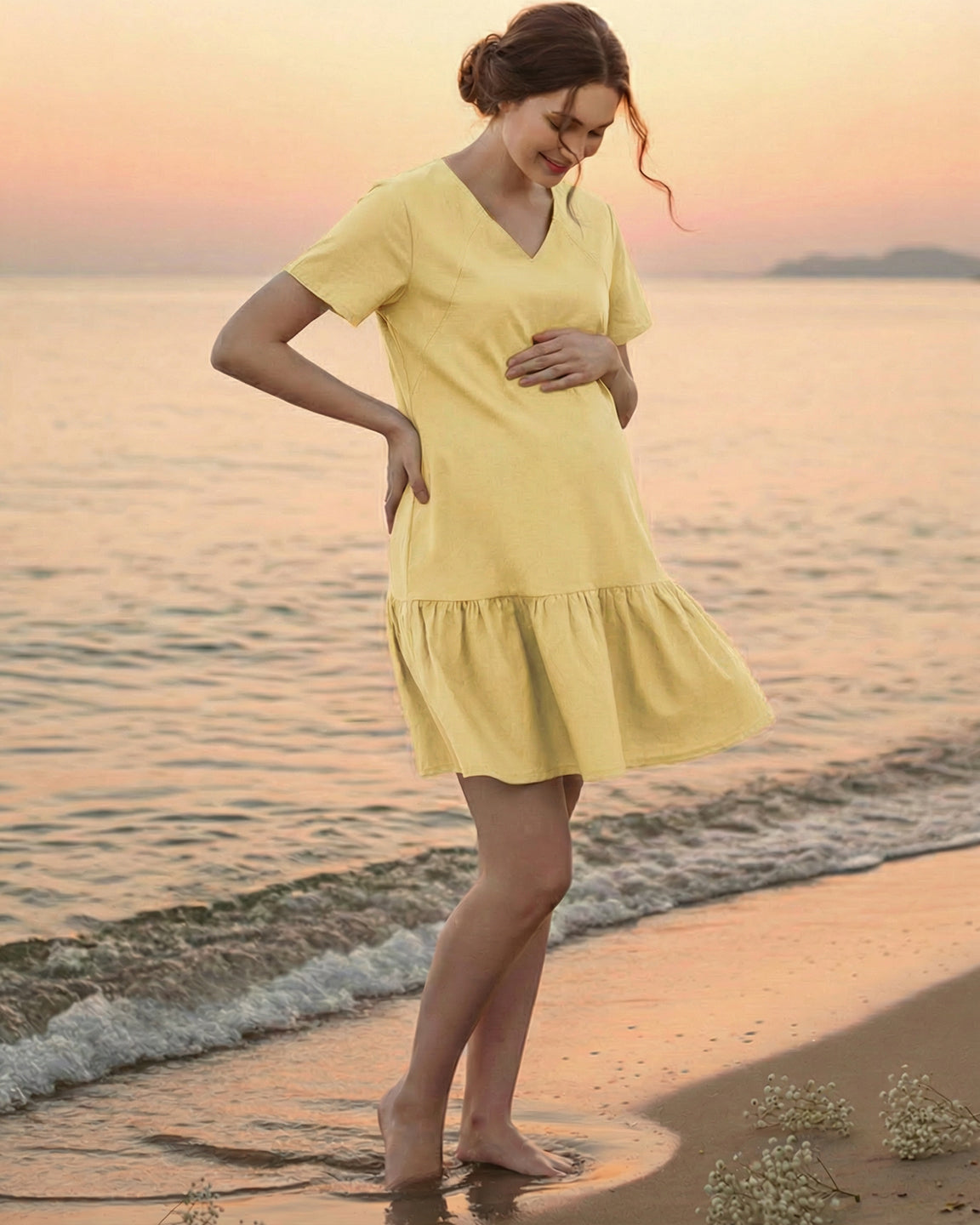 Ruffled Hem A-line Maternity & Nursing Dress