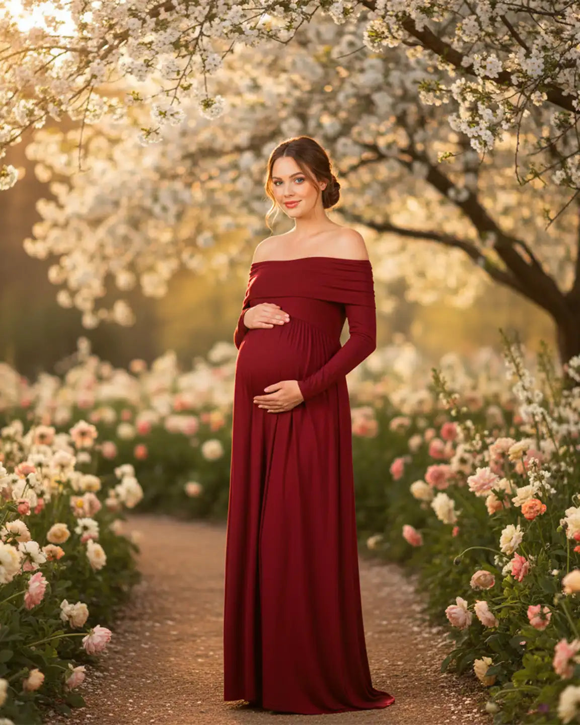 Off-Shoulder Floor-Length Maternity Gown