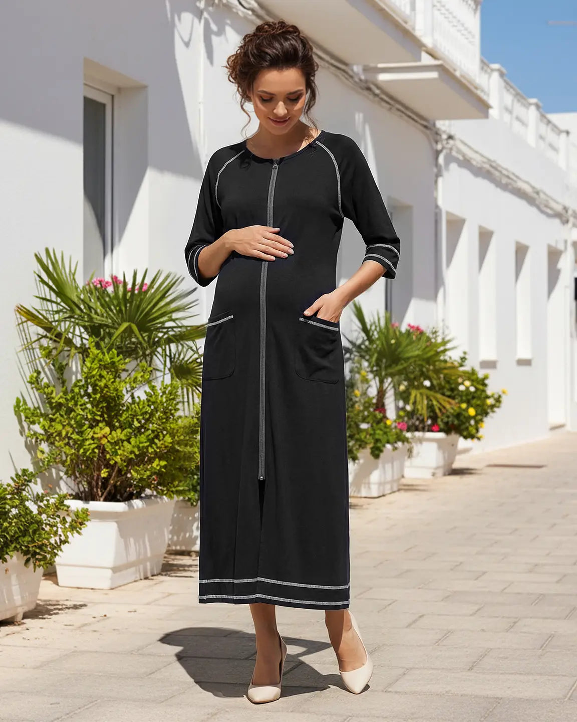 Front Zipper Loose Fit Maternity & Nursing Dress