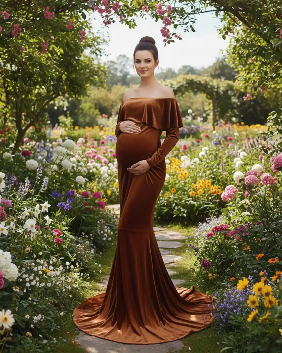 Off-Shoulder Fitted Maternity Photoshoot Dress
