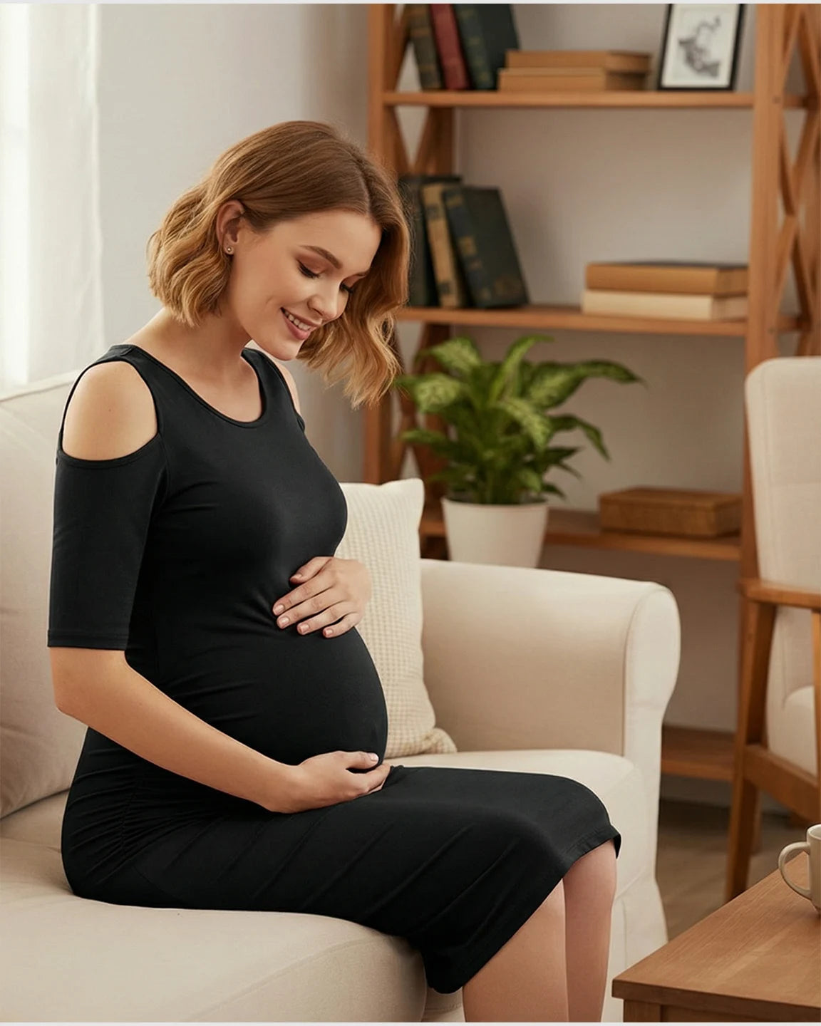 Cold Shoulder Ruched Bodycon Maternity Dress