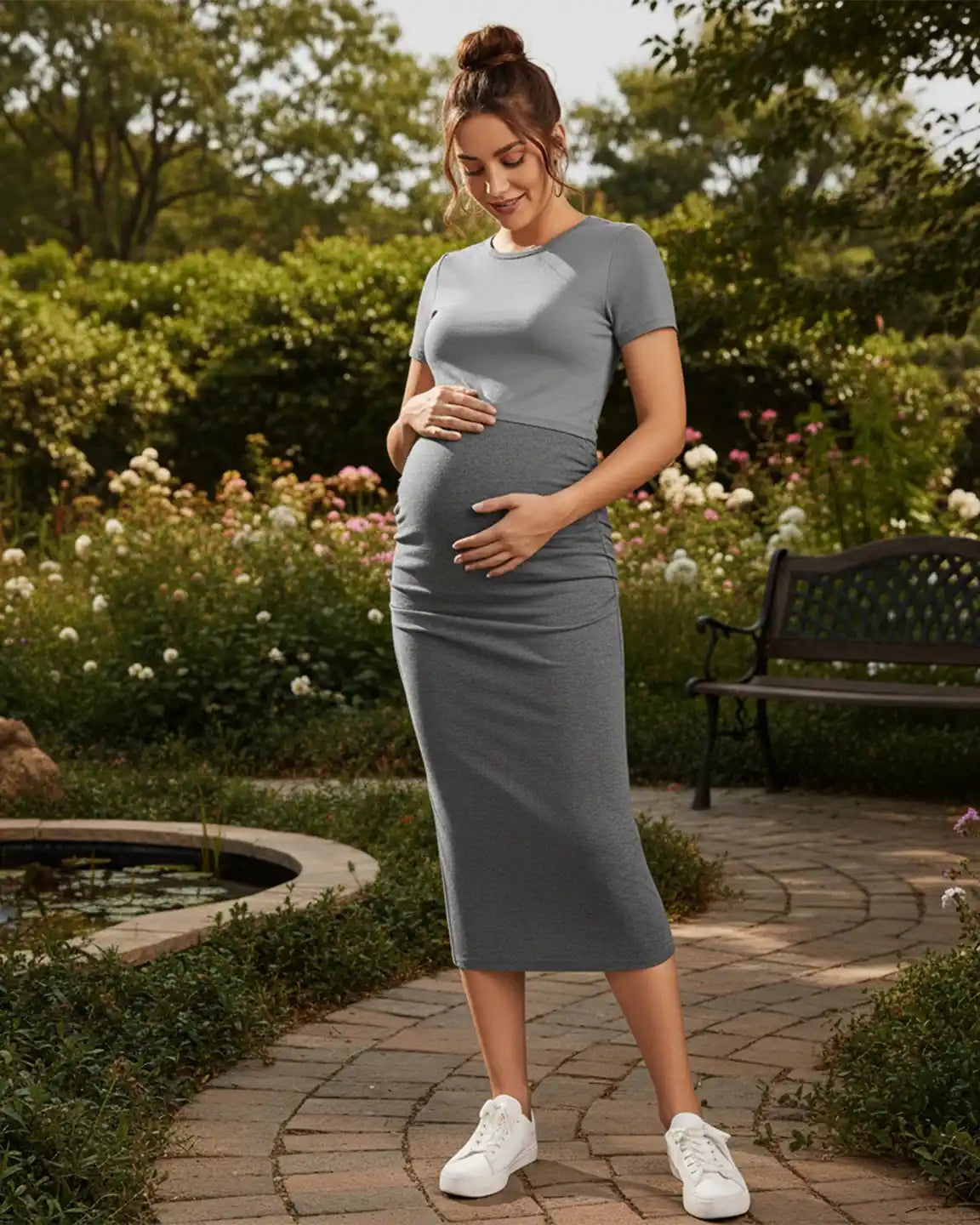 Ruched Fitted-Style Maternity Midi Skirt