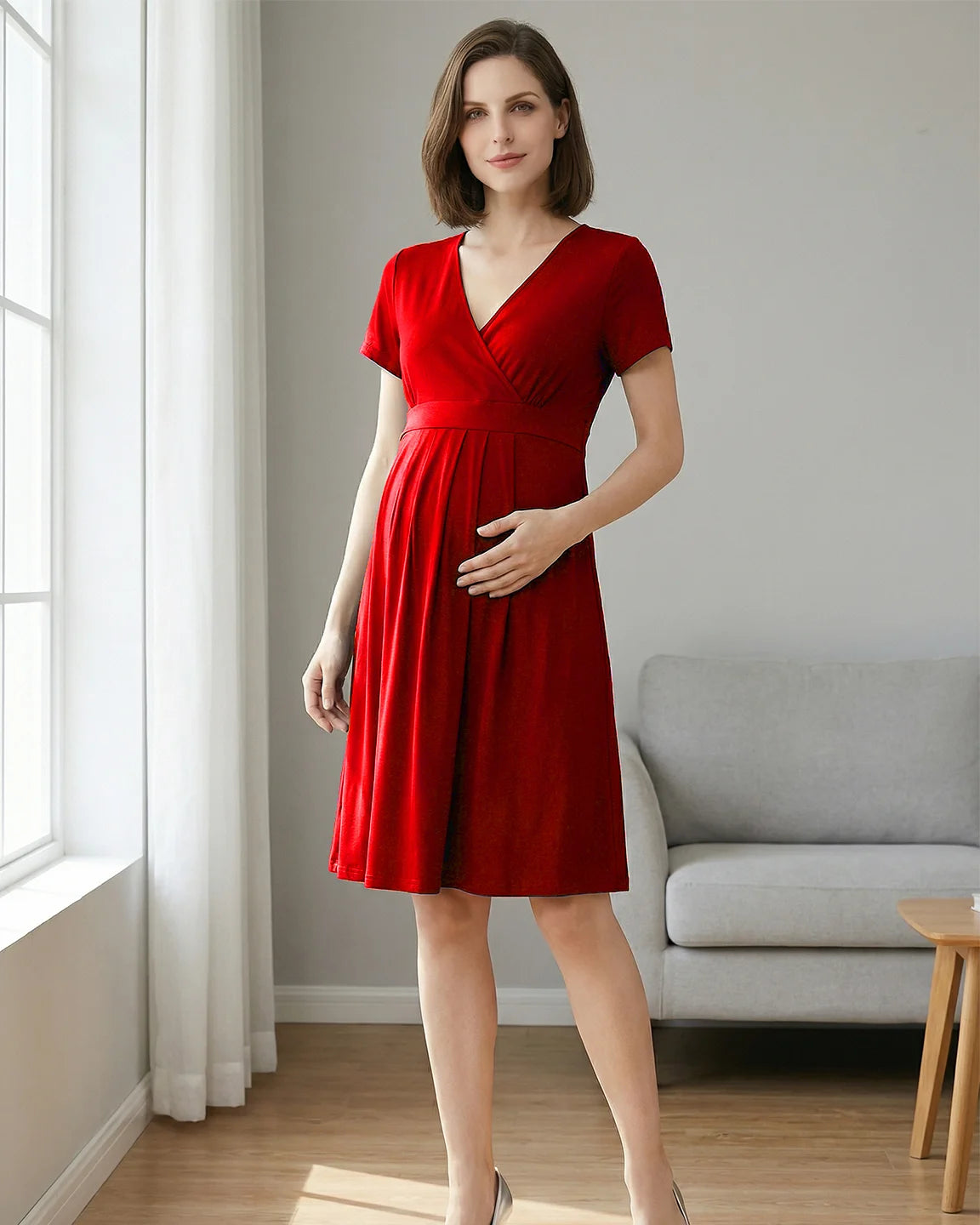 V-Neck A-Line Maternity & Nursing Dress