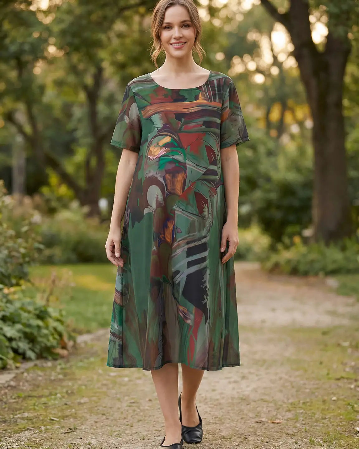 Flowy Green Abstract Print Maternity Dress