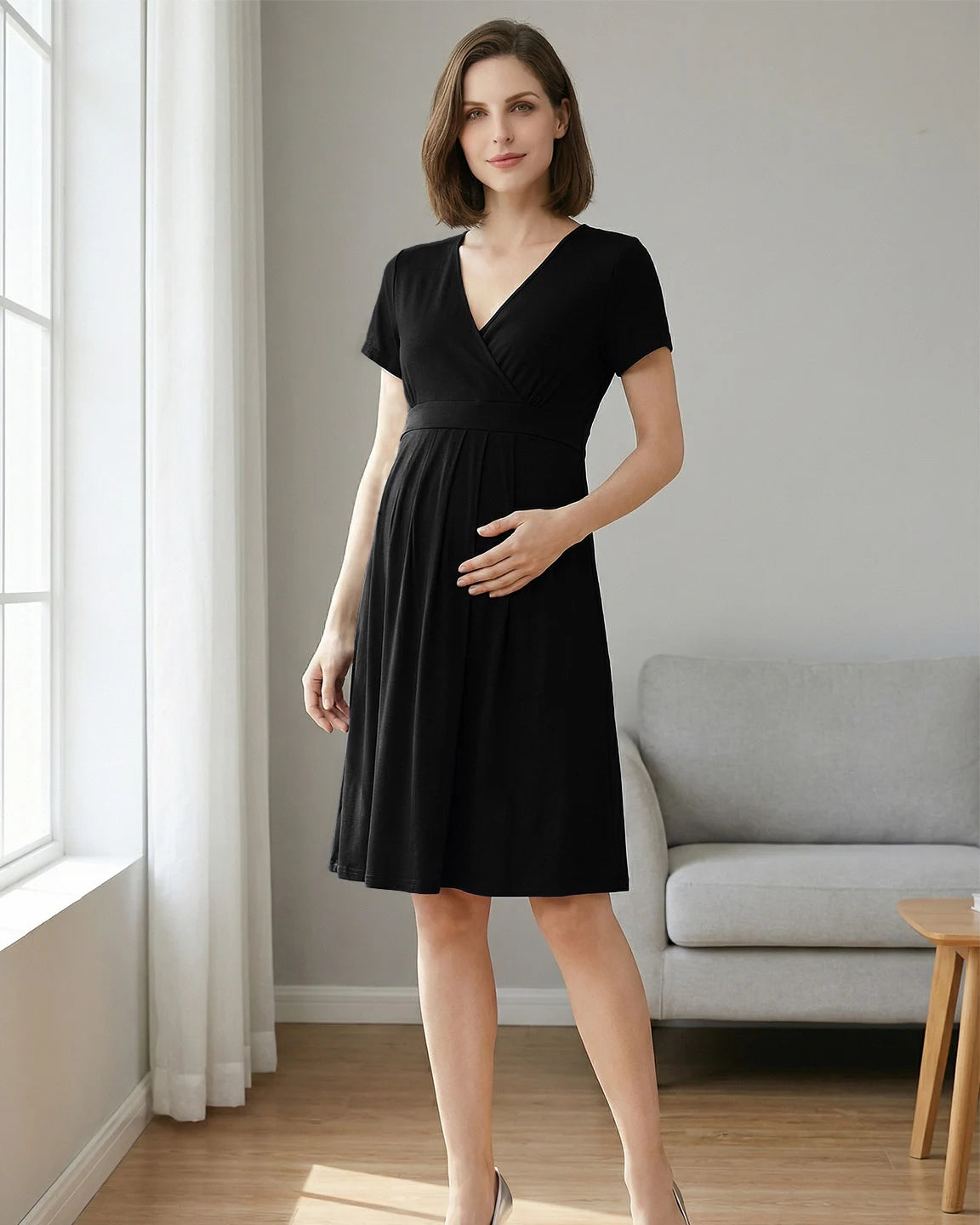 V-Neck A-Line Maternity & Nursing Dress