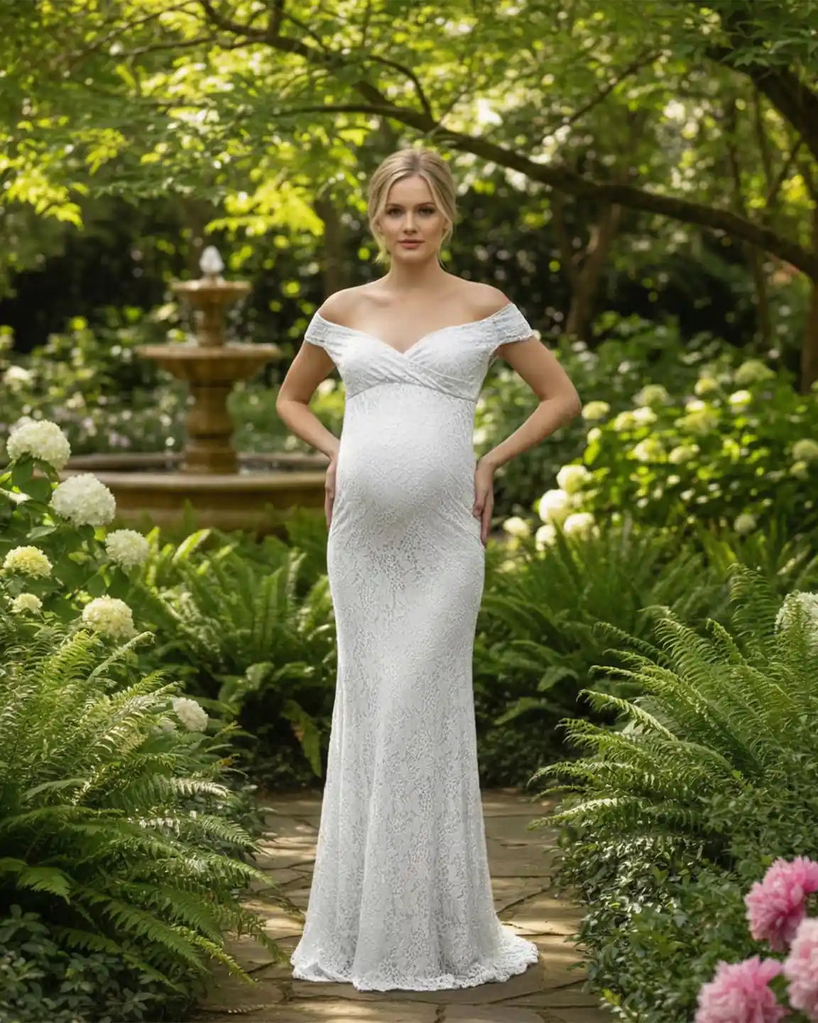 Off-Shoulder Train-Hem Maternity Photoshoot Gown