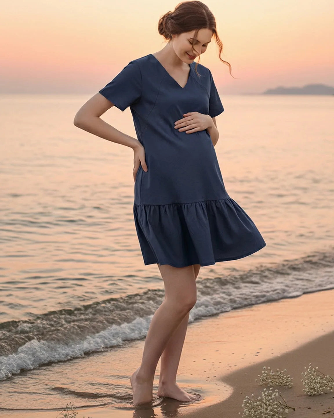 Ruffled Hem A-line Maternity & Nursing Dress
