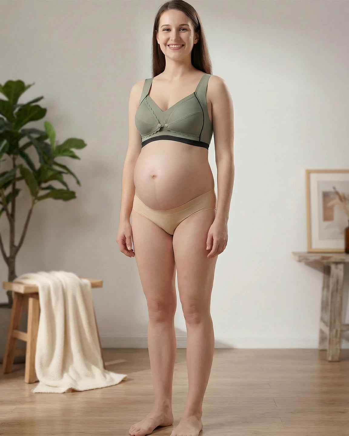 Scalloped V-Neck Contrast Trim Nursing Bra