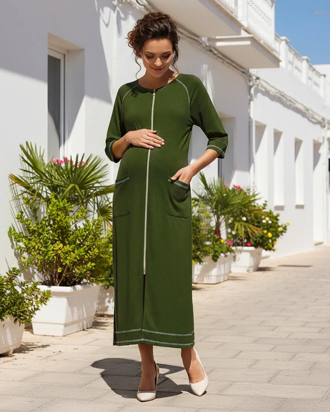 Front Zipper Loose Fit Maternity & Nursing Dress