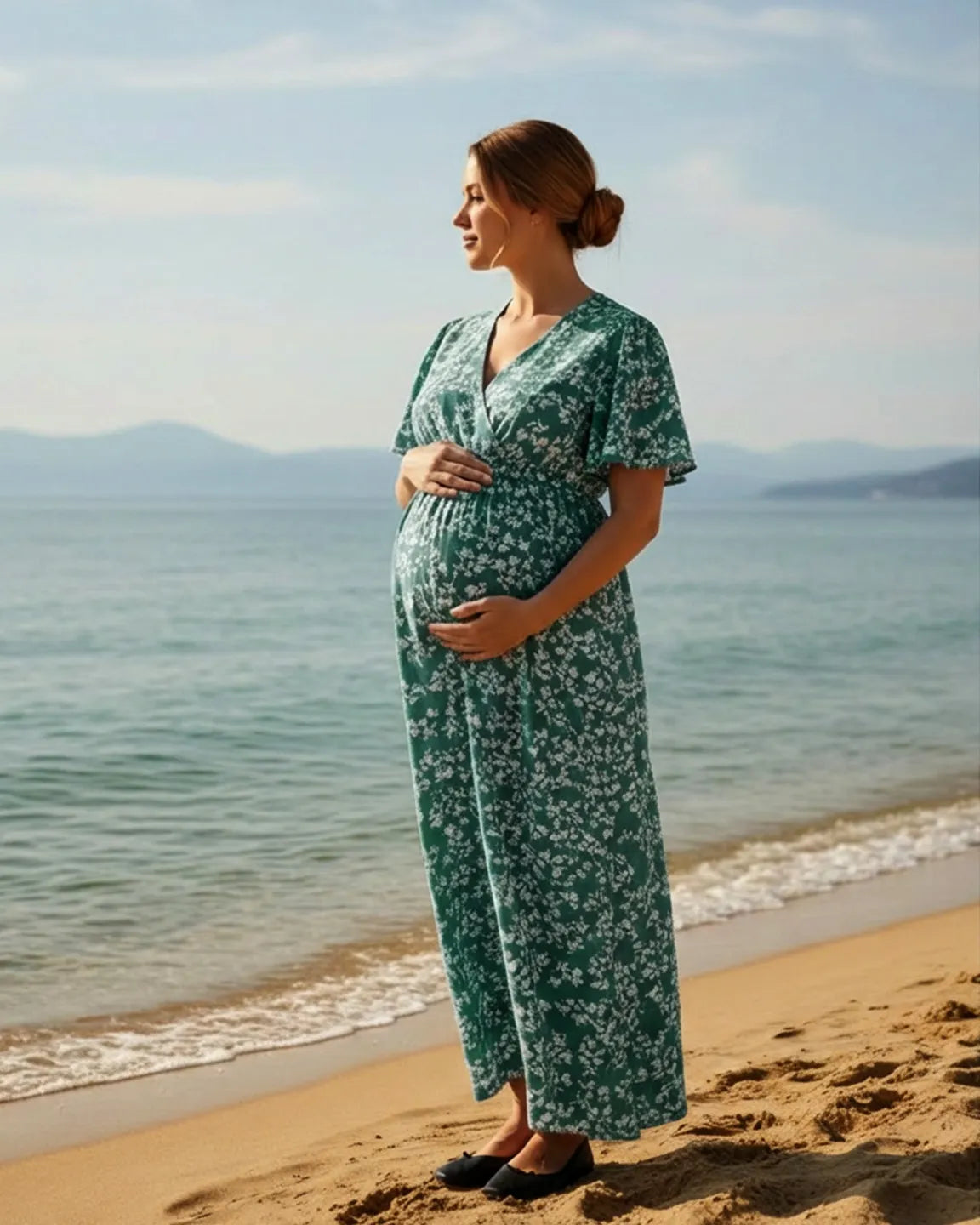 Cinched Waist Boho Maternity Maxi Dress