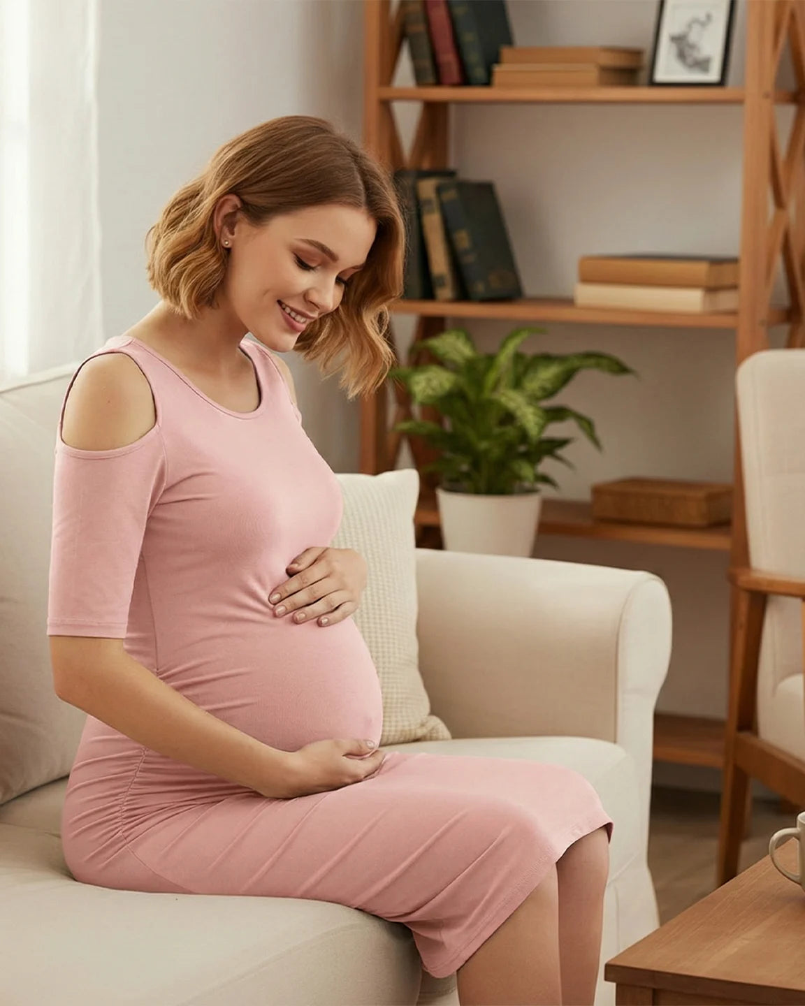 Cold Shoulder Ruched Bodycon Maternity Dress