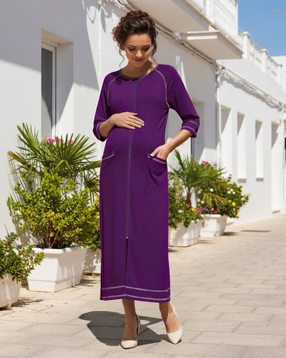 Front Zipper Loose Fit Maternity & Nursing Dress