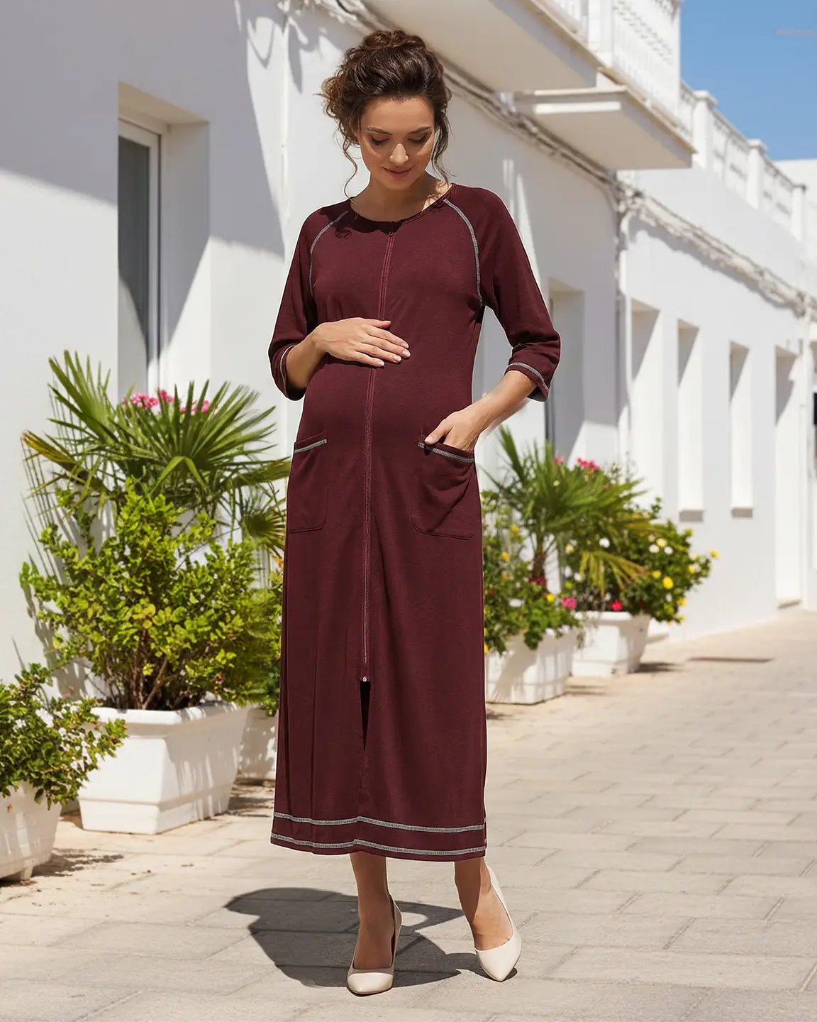 Front Zipper Loose Fit Maternity & Nursing Dress