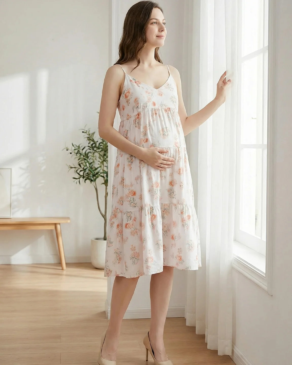 Sleeveless Floral Print Maternity Nightgown