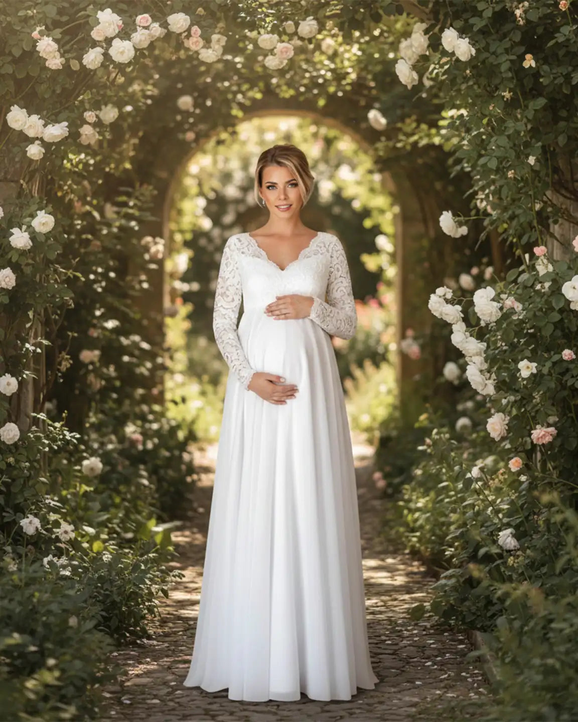 Open-Back Flowing Maternity Bridal Gown