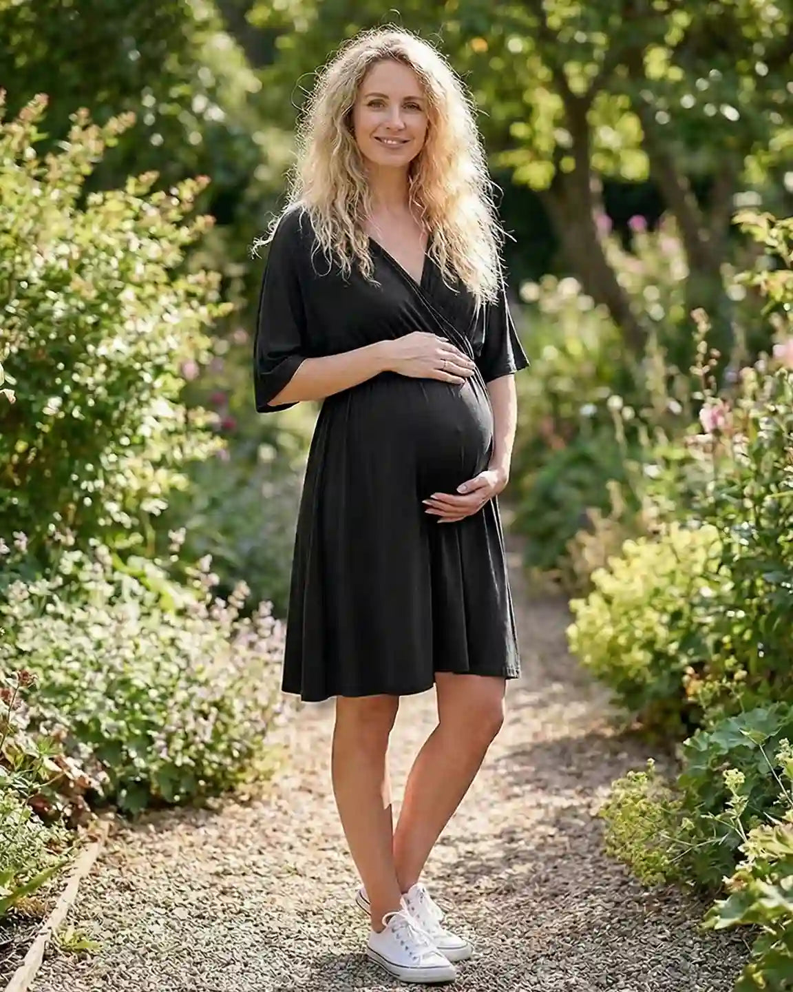 Cross-Front Romantic Style Maternity Midi Dress