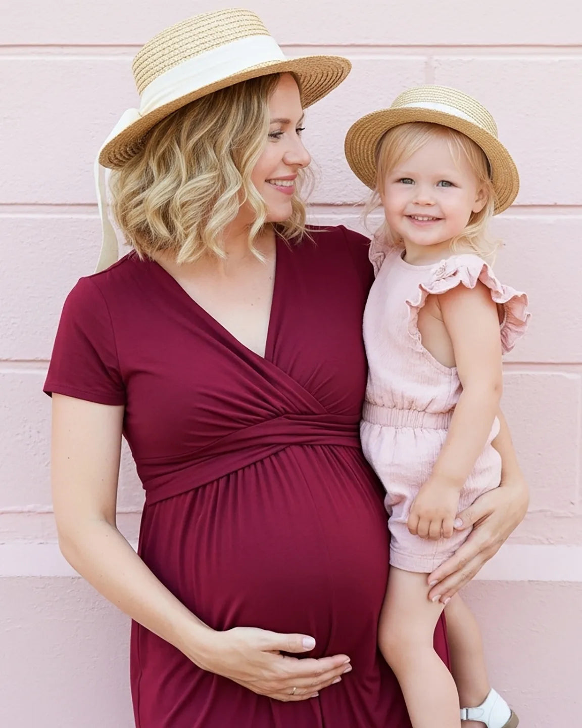 V-Neck Pleated Bust Maternity Maxi Dress