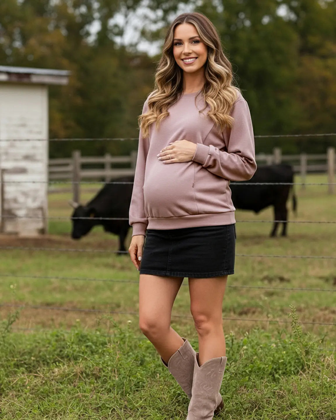 Waffle-Knit Cozy Fit Maternity Nursing Sweatshirt