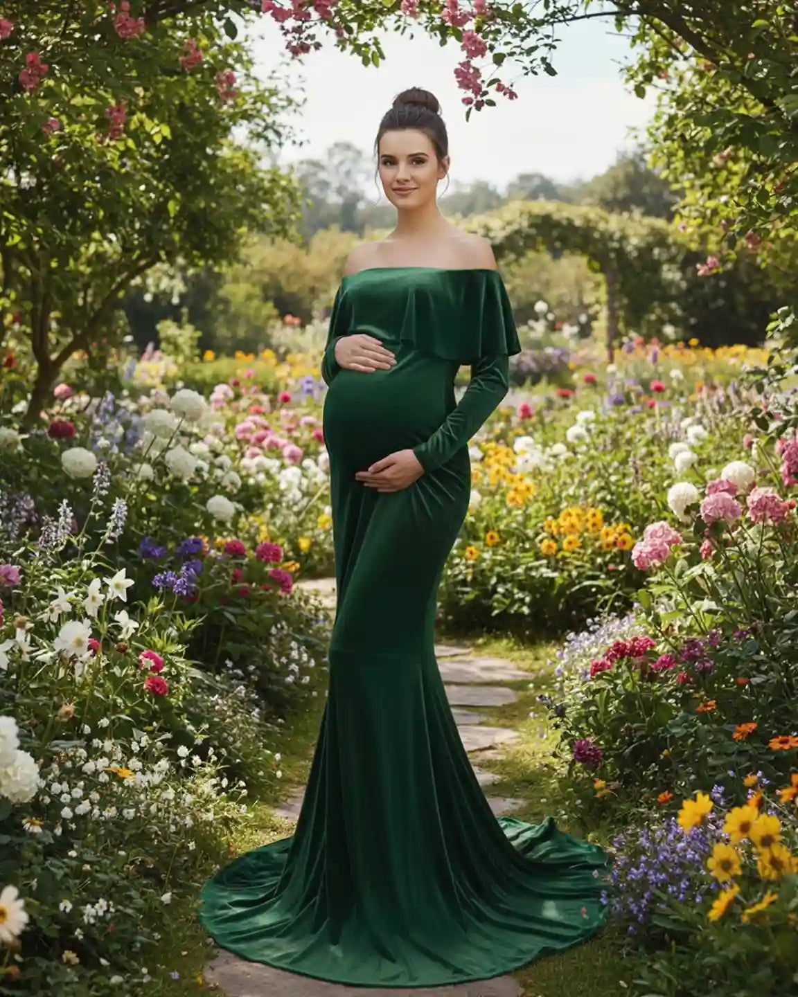 Off-Shoulder Fitted Maternity Photoshoot Dress
