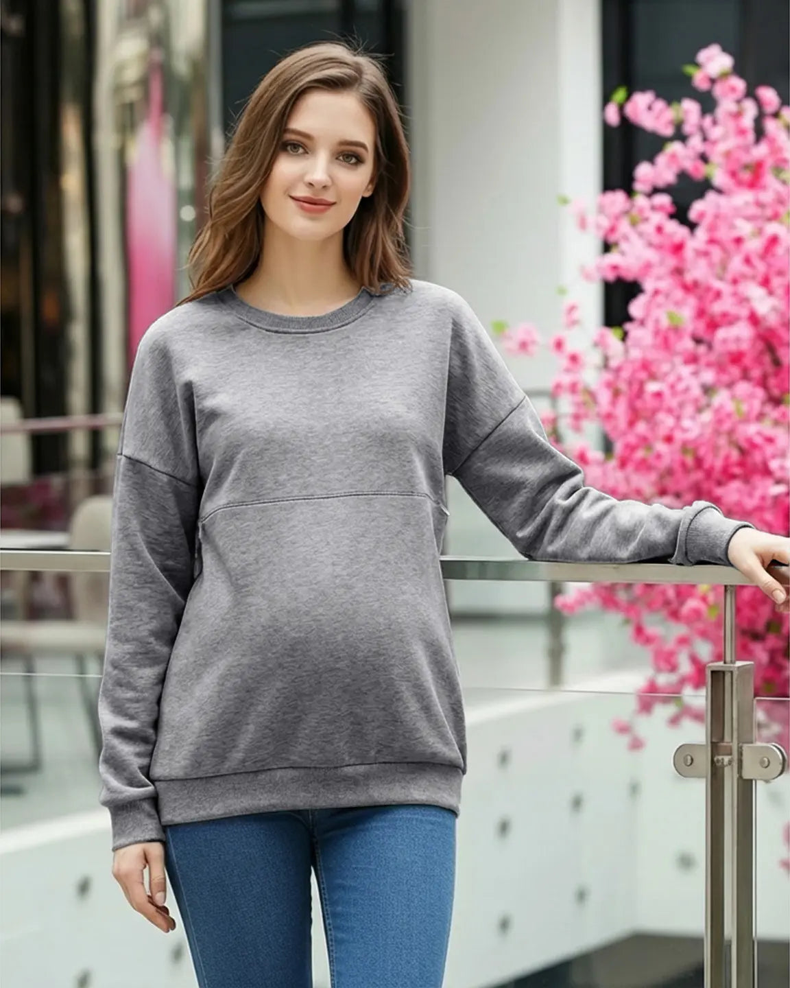 Discreet Zipper Nursing Access Casual Maternity Top